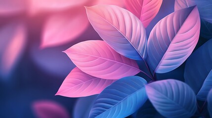 Vibrant Abstract Leaf Pattern in Pink and Blue Background
