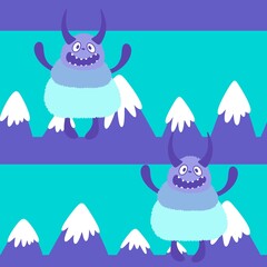 Winter monsters seamless Christmas yeti pattern for wrapping paper and fabrics