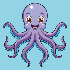 Happy Cartoon Octopus with Eight Arms Illustration