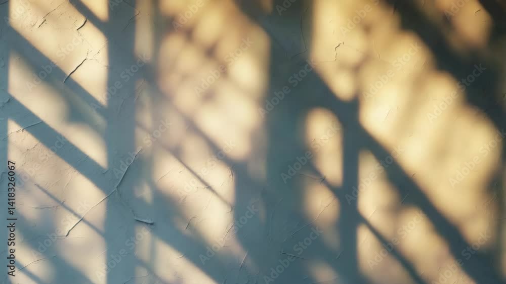 Poster realistic blurred natural light with window shadow overlay on wall texture, abstract background mock