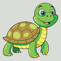 This cute green cartoon turtle is a happy reptile animal with a shell, offering a fun illustration of nature's wildlife