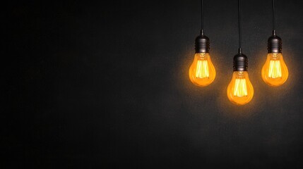 Illuminated incandescent bulbs dark background vintage style design