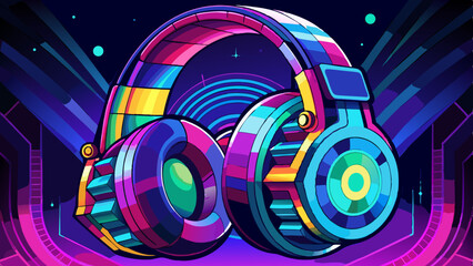 Fototapeta premium Futuristic Headphones with multicolored Neon lights