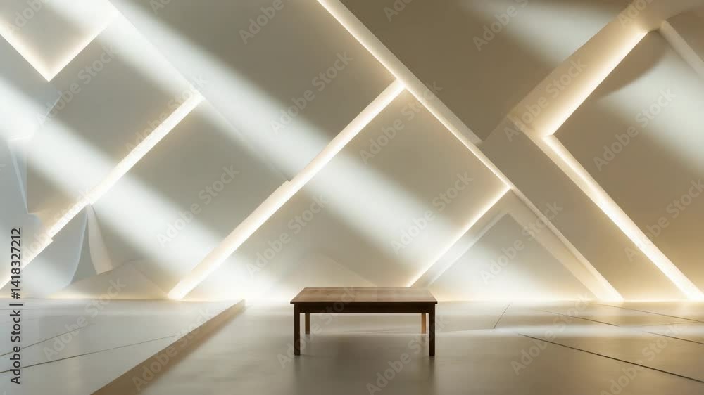 Poster white abstract geometric backdrop featuring crossed lines, corner and polygon-shaped walls, with a w