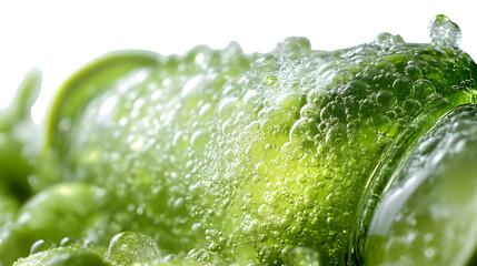 Closeup of Green Liquid with Bubbles Abstract Texture Background for Cosmetics or Science Na