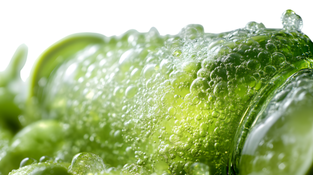 Closeup of Green Liquid with Bubbles Abstract Texture Background for Cosmetics or Science Na