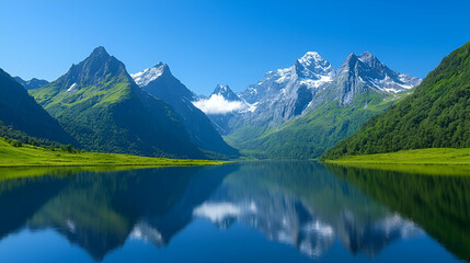 Majestic mountain lake reflection serene nature landscape photography