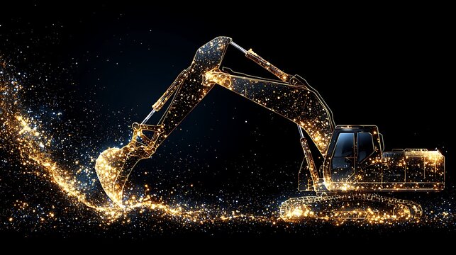 Abstract digital rendering of a construction excavator.