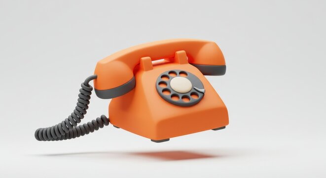 Retro orange rotary phone 3 d render minimalist design communication technology