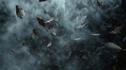 Obraz premium Autumn leaves in smoky atmosphere