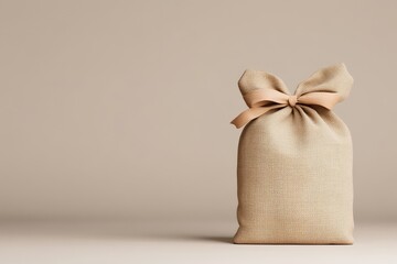 Beige canvas gift bag with tied ribbon