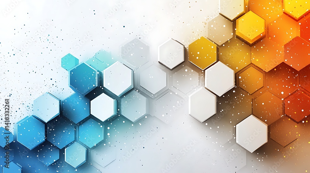 Poster abstract geometric hexagon background, abstract geometric background with colorful hexagons and dots