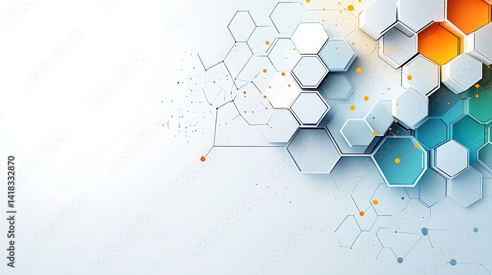 Poster abstract geometric hexagon background, abstract geometric background with colorful hexagons and dots
