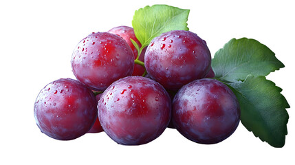 Obraz premium Red Grapes with Water Drops and Green Leaves on Black Background