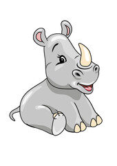 Cartoon sitting smiling baby rhino