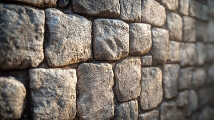 Fototapeta premium Close-up view of a substantial stone wall.