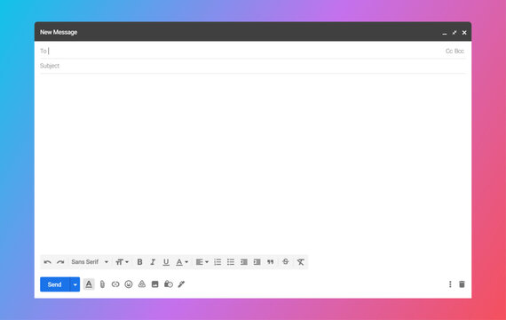 Gmail New Message Window with Send Button and Email Compose Interface on Gradient Background for Web Communication and UI Design