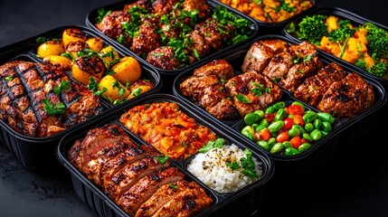 Obraz premium Grilled food medley savory meats and vegetables close up