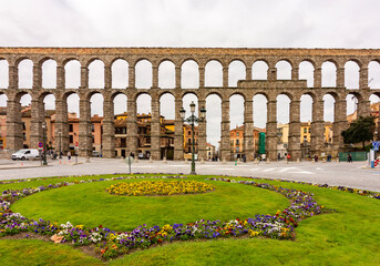 Ancient Roman aqueduct of Segovia in Spain