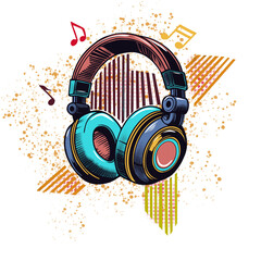 Illustration: Digitale Handzeichnung Graffiti Kopfhörer mit Musiknoten