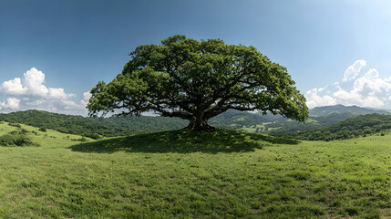 Fototapeta premium Majestic tree in panoramic landscape serene nature photography