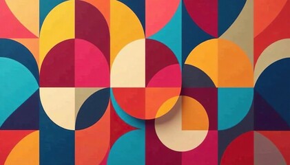Simple repeating geometric shapes, vibrant colors, circle, polygon, minimal