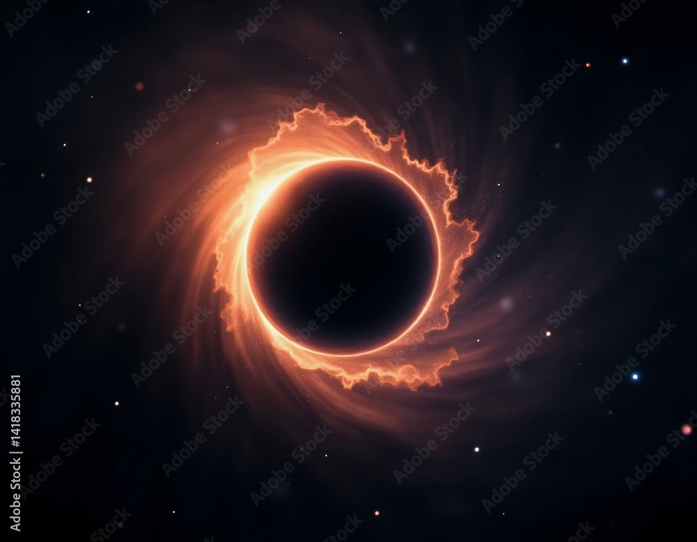 Poster darkness envelops the celestial body as fiery tendrils of light swirl around the edges, showcasing a