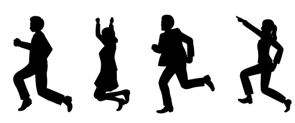 前向きに進む人たちのシルエット