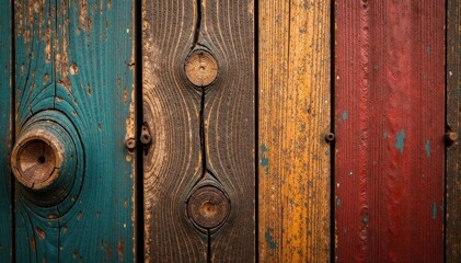 Fototapeta premium Richly colored, knotted wood; vertical grain, weathered surface , rustic, wooden background