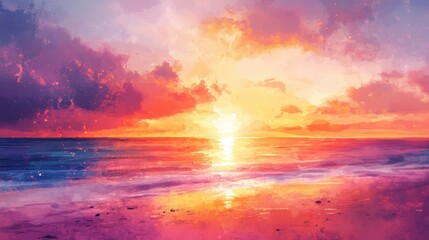 A Beautiful Painting of a Colorful Ocean Sunset Scene
