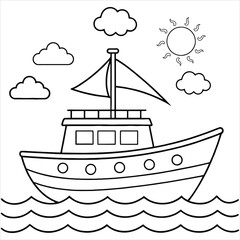 Sea Boat Coloring Page for Kids