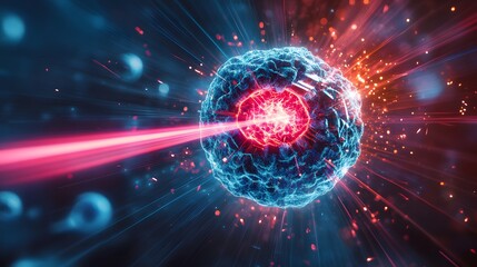 Obraz premium Futuristic laser technology targeting cancer cells, perfect visual for promoting advanced cancer treatment and biotech solutions 