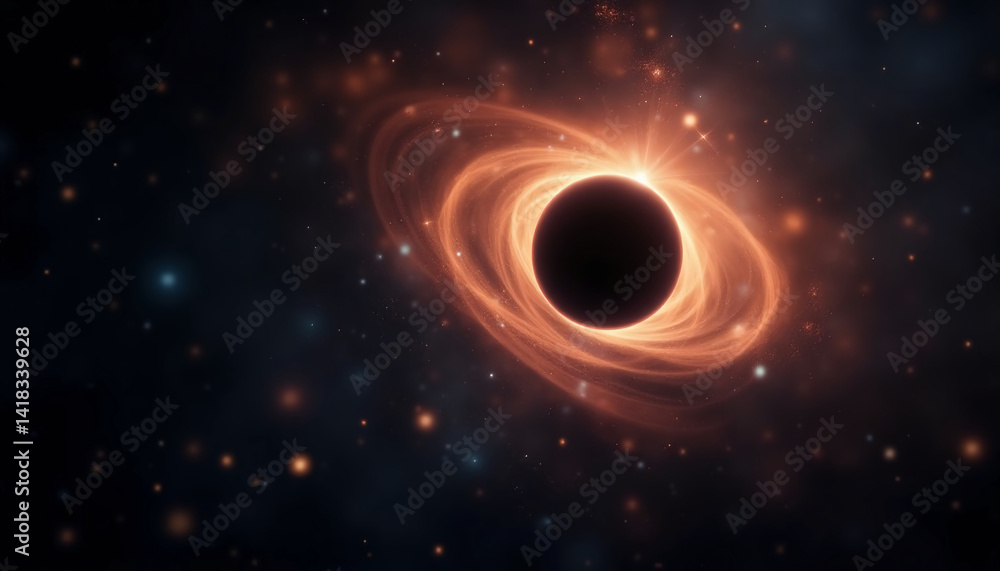 Poster a mesmerizing cosmic event unfolds as a black hole radiates energy, illuminated by a swirling accret