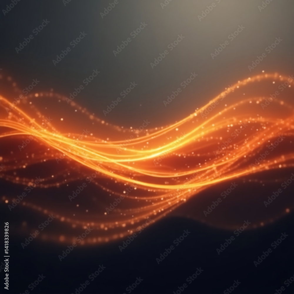 Poster soft and luminous orange waves weave gracefully across a dark backdrop, creating an enchanting atmos