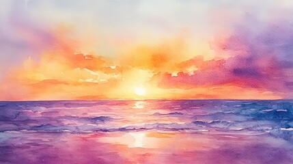 Obraz premium A beautiful watercolor painting of a sunset over the ocean