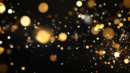 Golden and white bokeh lights on black background.