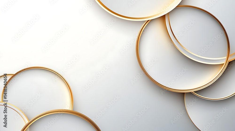 Poster abstract white and gold overlapping circles, abstract design with overlapping white circles and gold