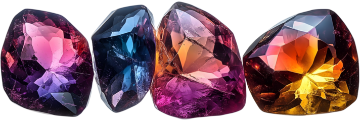 Multi colored gemstones isolated on transparent background