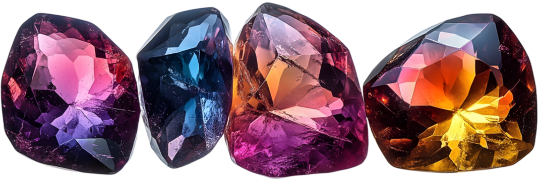 Multi colored gemstones isolated on transparent background