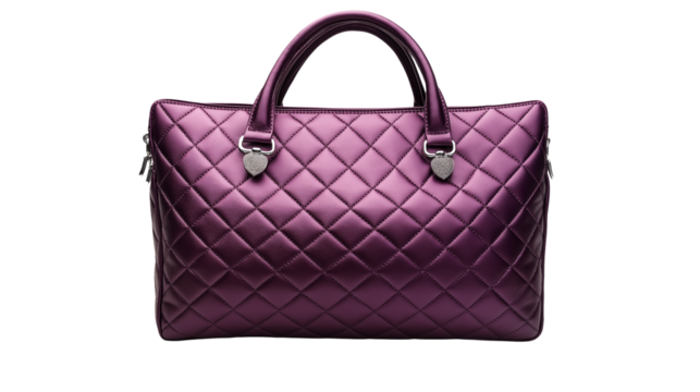 female handbag isolated on white background , transparent png , purple bag 