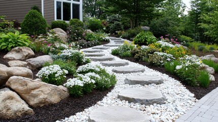 Obraz premium Tranquil garden scene lush greenery winding path natural environment photography