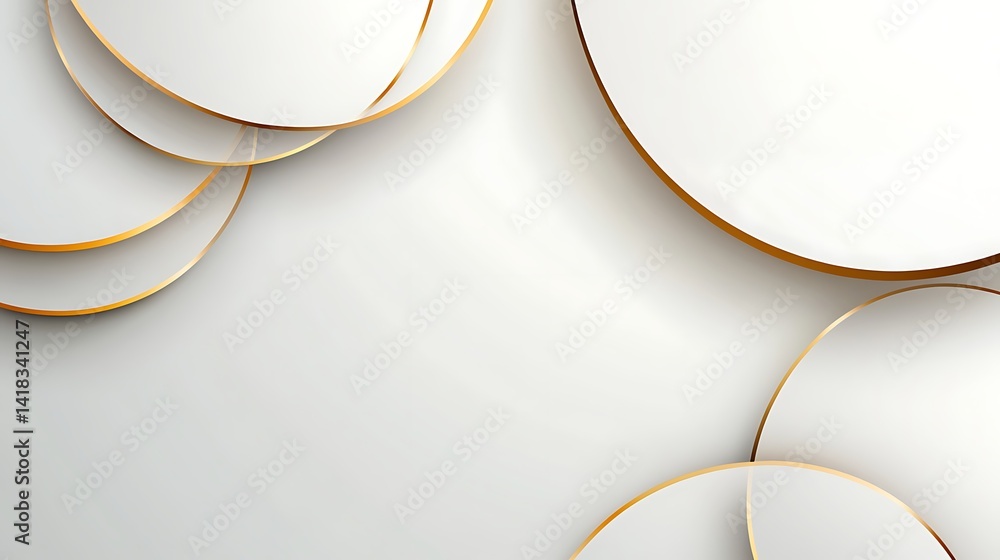 Poster abstract white and gold overlapping circles, abstract design with overlapping white circles and gold