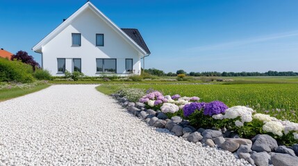 Modern house exterior with landscaping