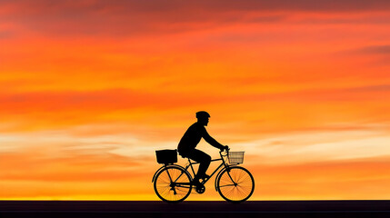 Obraz premium Silhouette Cyclist At Sunset
