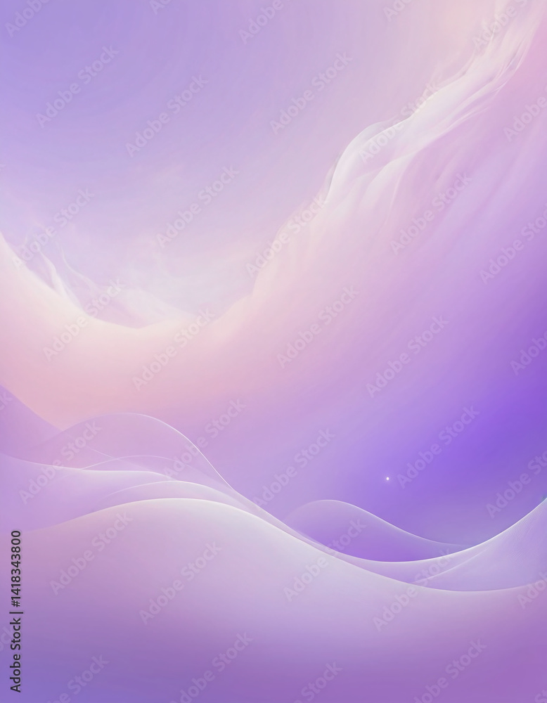 Poster Soft, flowing waves of lavender and pink create an ethereal landscape as twilight descends, inviting contemplation and a sense of tranquility beneath delicate clouds Generative AI