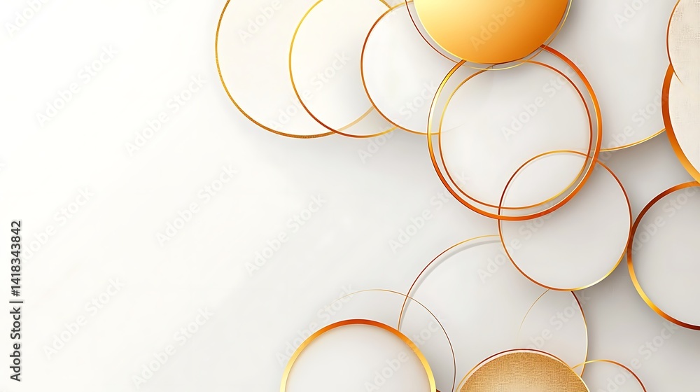 Poster abstract white and gold overlapping circles, abstract design with overlapping white circles and gold