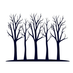 row of bare trees with intricate branches creates stark silhouette against plain background, evoking sense of calm and simplicity