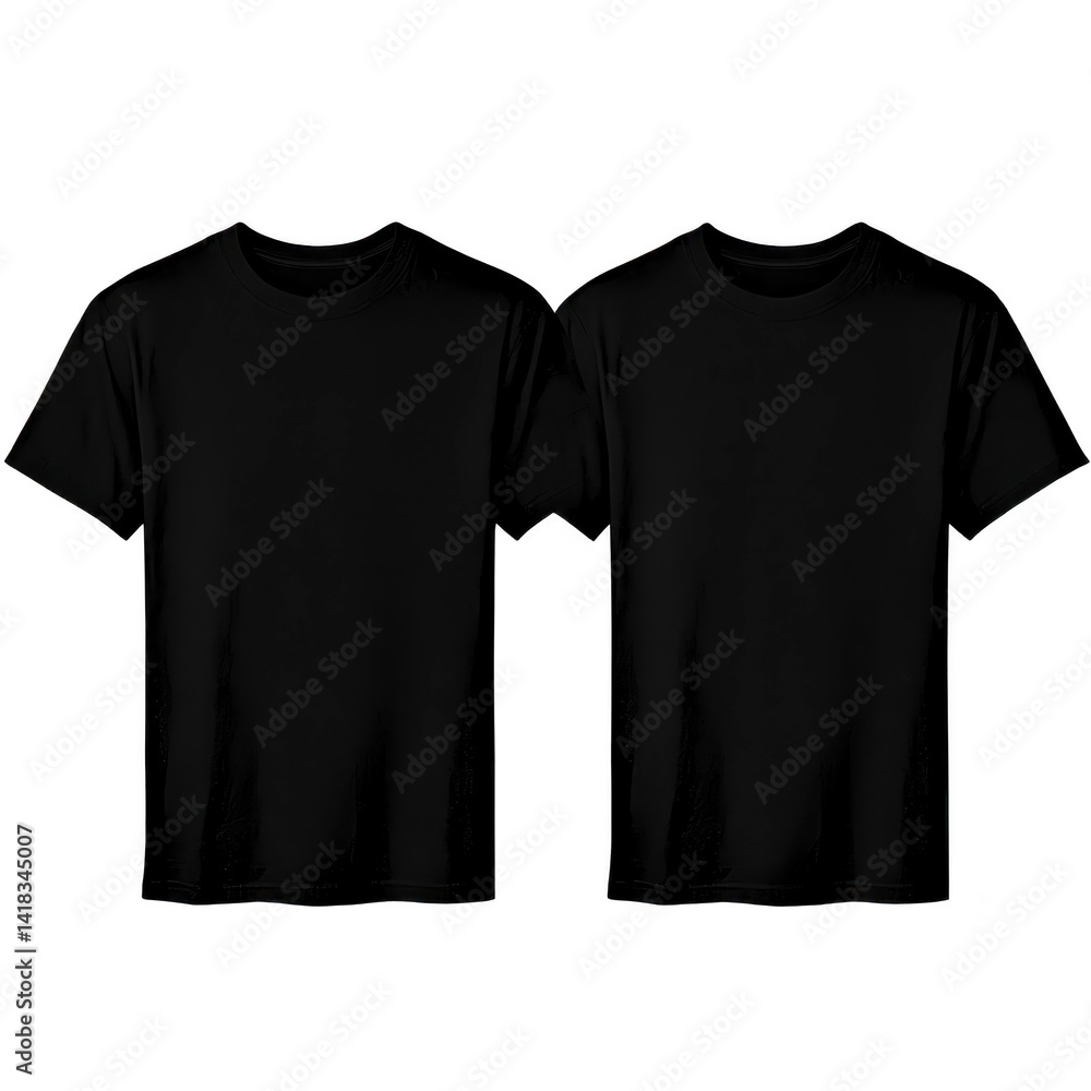 Poster plain black t shirt is displayed in front and back views, showcasing its simple design and casual st