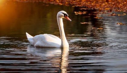White Swan swimming in the lake bird series
