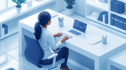 Modern businesswoman working on coding project.